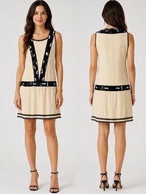 Alannah Hill Ivory Silk Beaded Sequin Mini Dress Size 12 Art Deco NWT